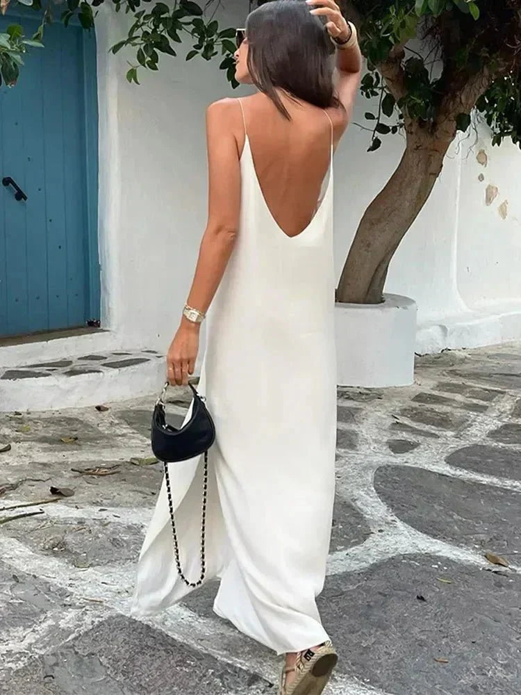 Split V-Neck Backless Summer Maxi Dress