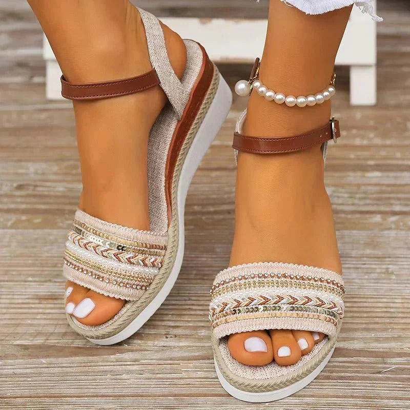 Boho Woven Ankle Strap Summer Sandals