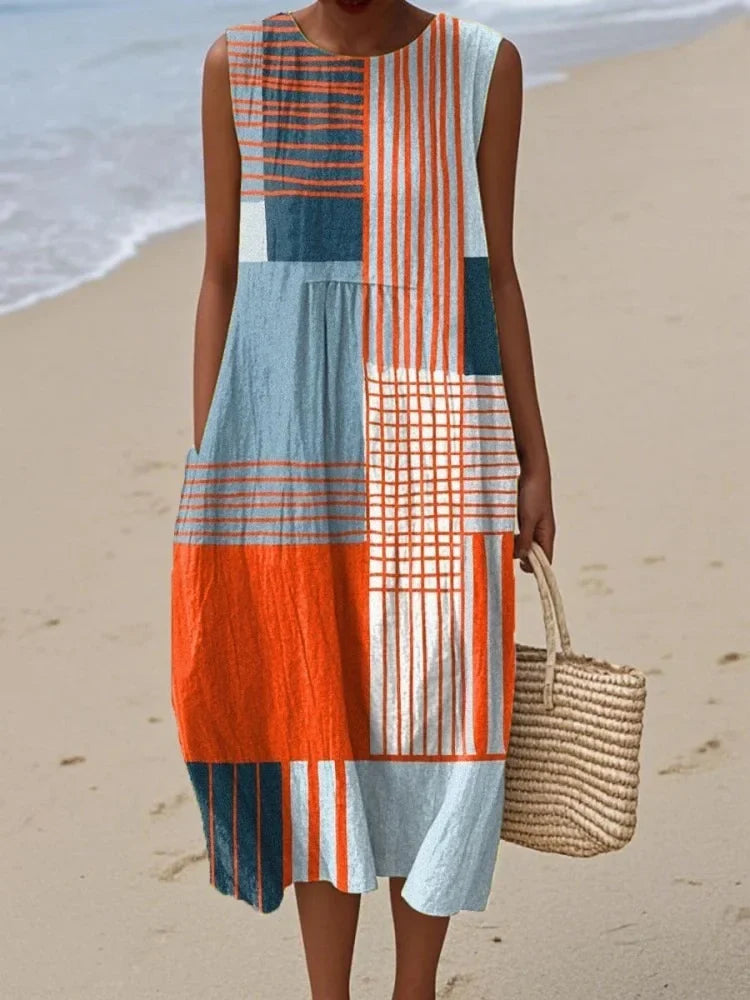 Sleeveless Art Print Summer Midi Dress