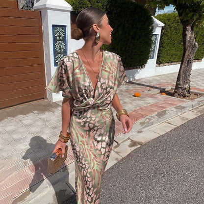Twisted V-Neck Floral Summer Maxi Dress
