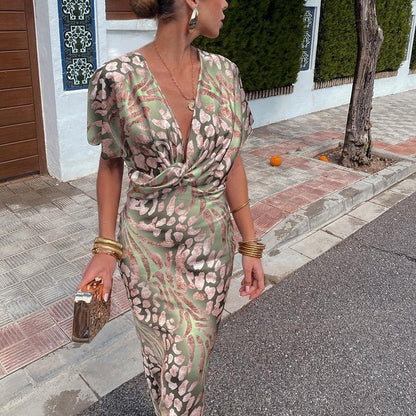 Twisted V-Neck Floral Summer Maxi Dress