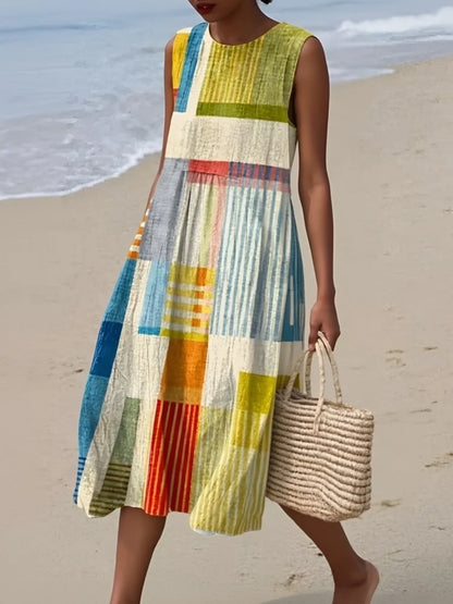 Sleeveless Art Print Summer Midi Dress