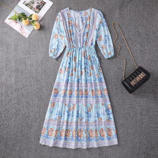 Paisley Print Tiered Boho Summer Maxi Dress