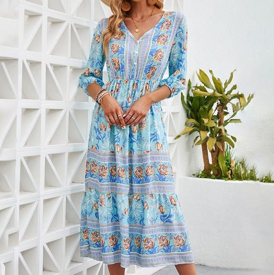 Paisley Print Tiered Boho Summer Maxi Dress