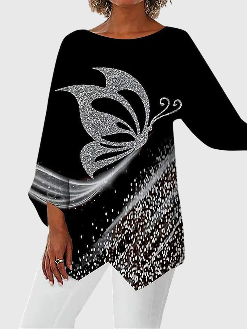 Butterfly Print Long Sleeve Top - Print 1