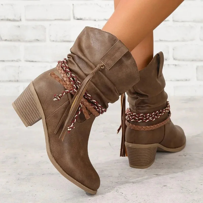 braided strap western booties
