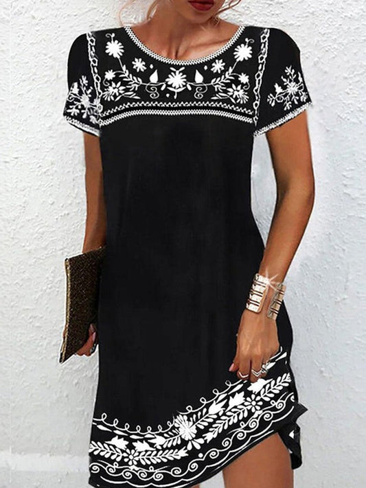 Black Floral Print Mini Dress