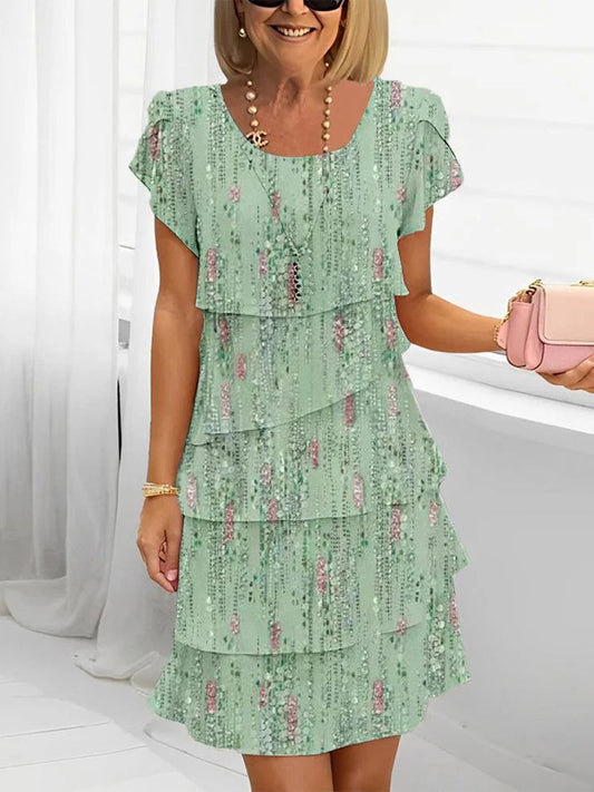 Round Neck Short Sleeve Mini Dress