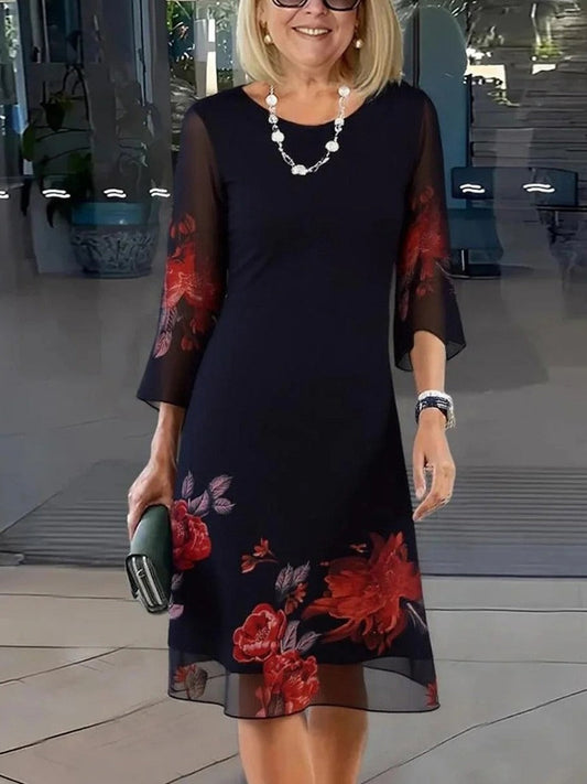 Floral Print Crew Neck Mini Dress
