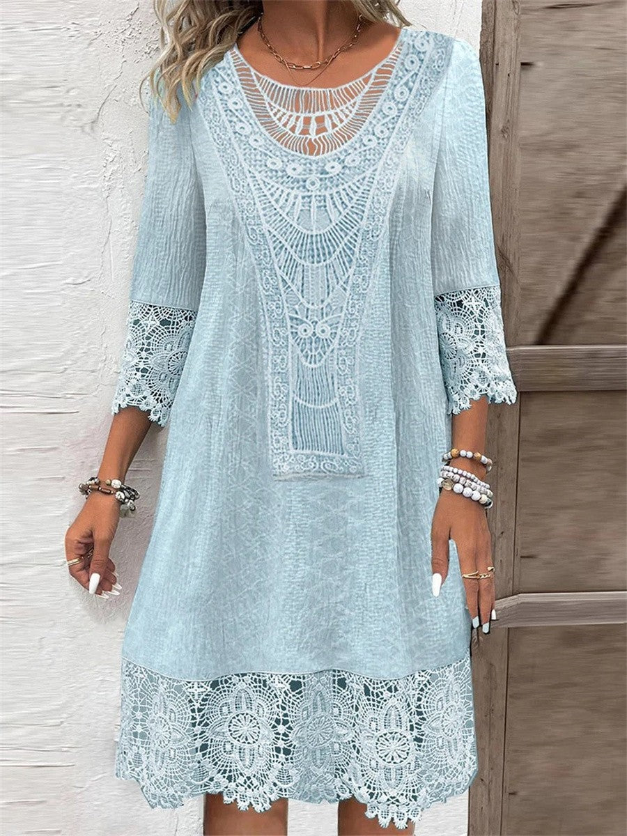 Lace Panel Scoop Neck Midi Dress