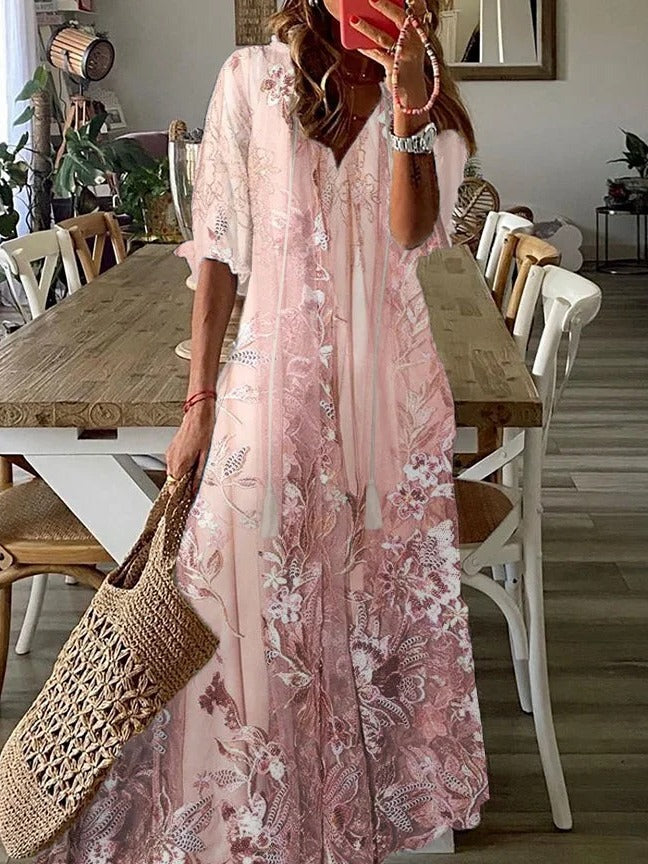 Floral Lace-Print V-Neck Maxi Dress - detail