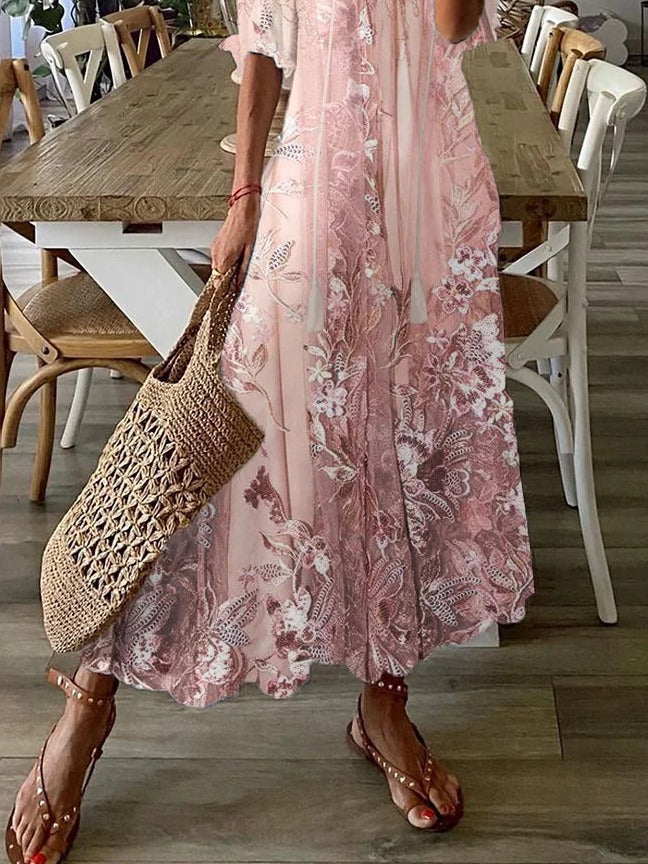 Floral Lace-Print V-Neck Maxi Dress - side