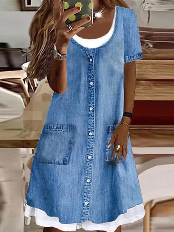 Denim Button-Front Midi Dress