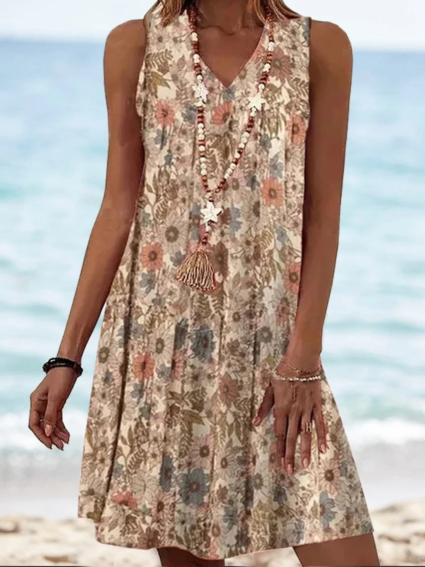 Sleeveless Floral V-Neck Mini Dress