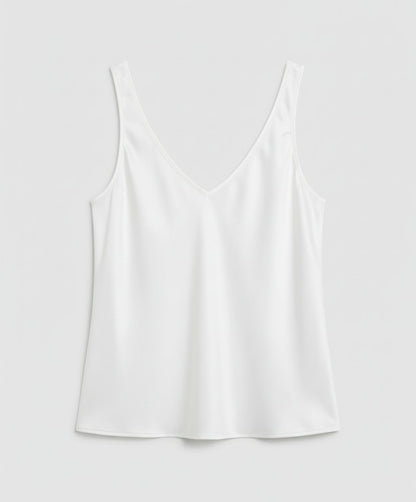 Satin V-Neck Camisole Top - White