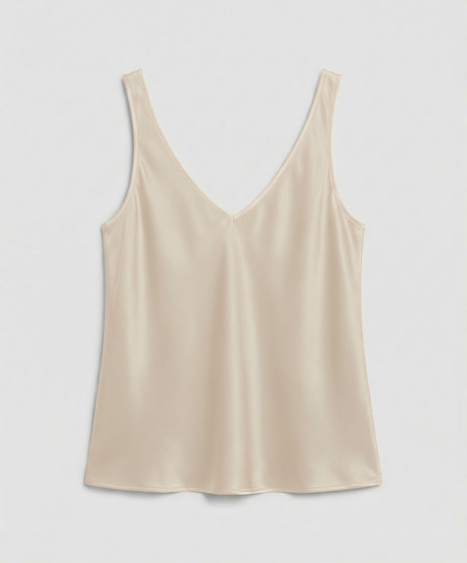 Satin V-Neck Camisole Top - Beige
