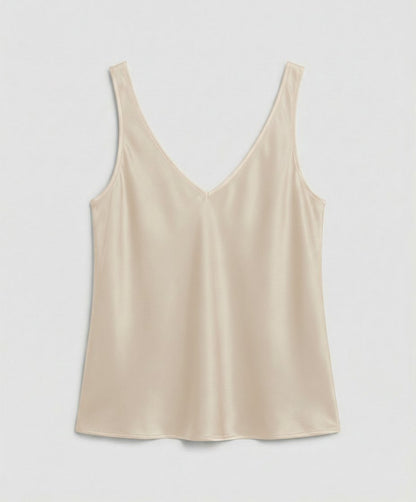 Satin V-Neck Camisole Top - Beige