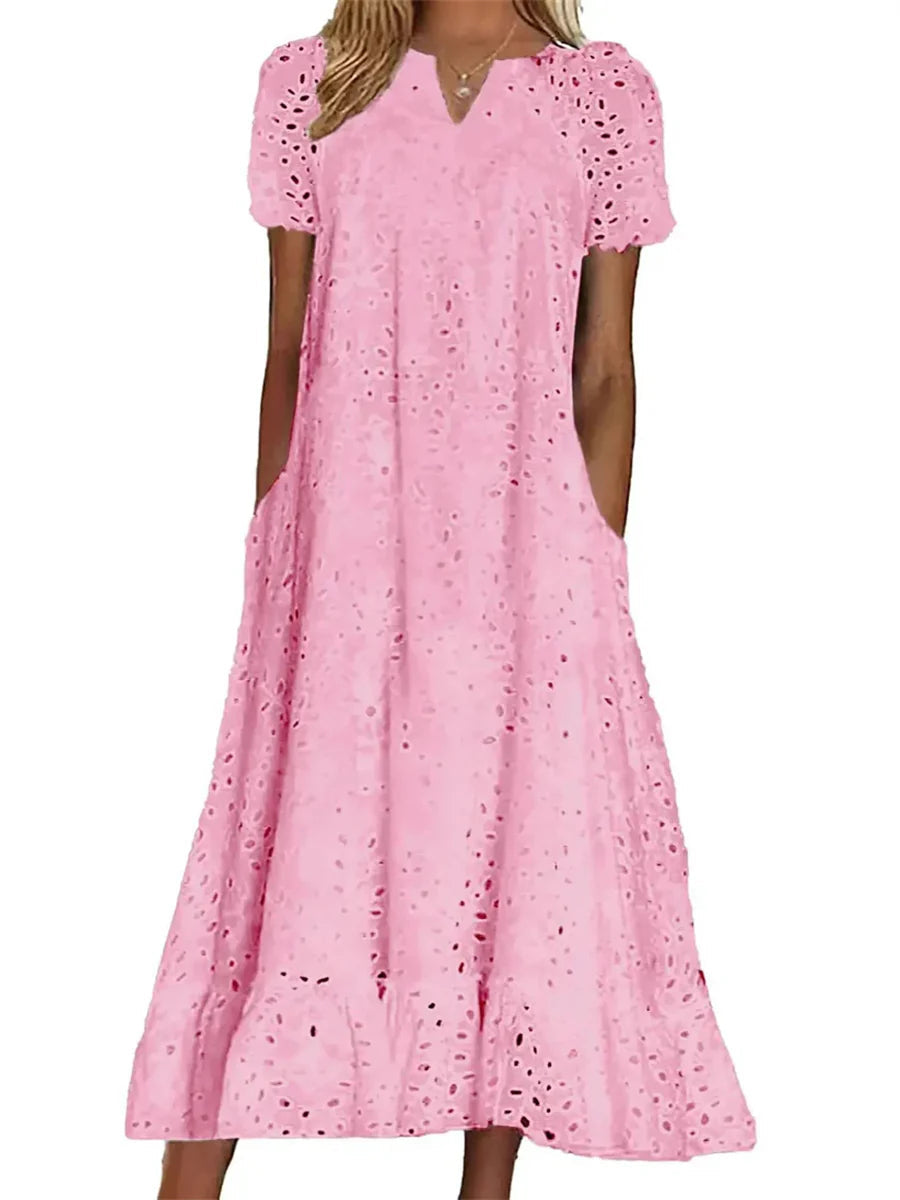 Eyelet Embroidered V-Neck Maxi Dress - detail