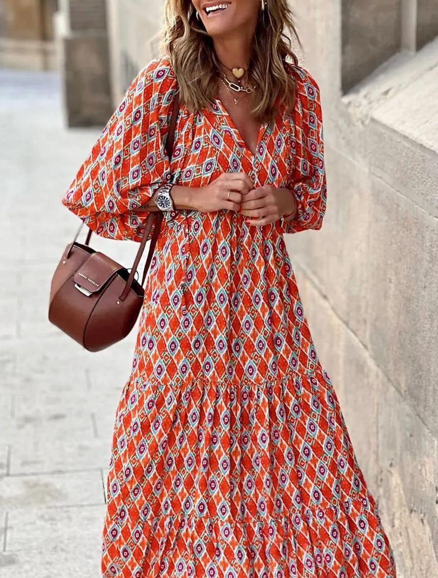 Boho Puff Sleeve Summer Maxi Dress