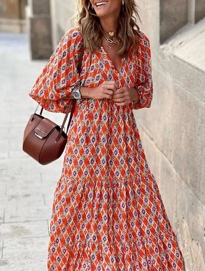 Boho Puff Sleeve Summer Maxi Dress