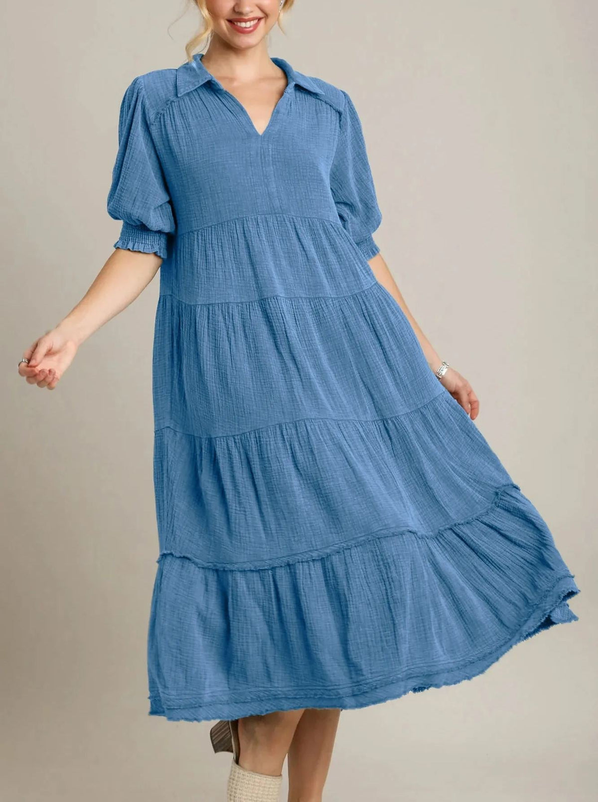 Cotton Tiered V-Neck Summer Maxi Dress