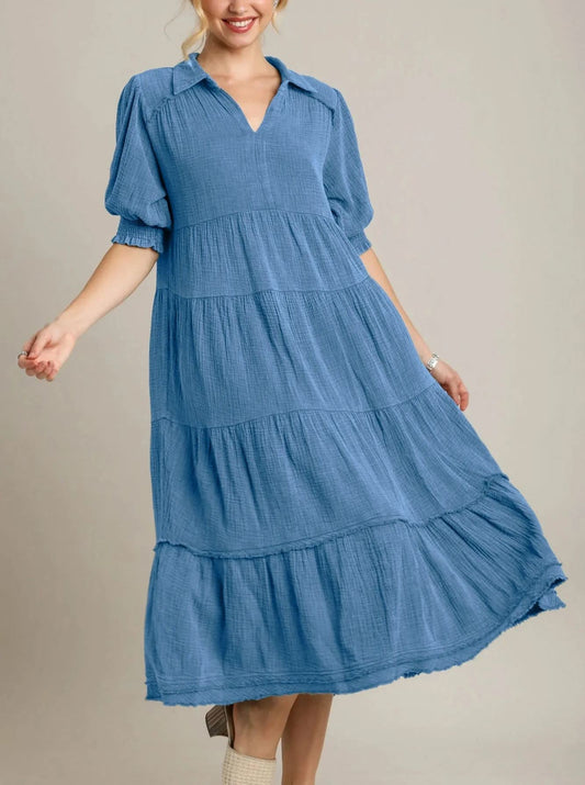 Cotton Tiered V-Neck Summer Maxi Dress
