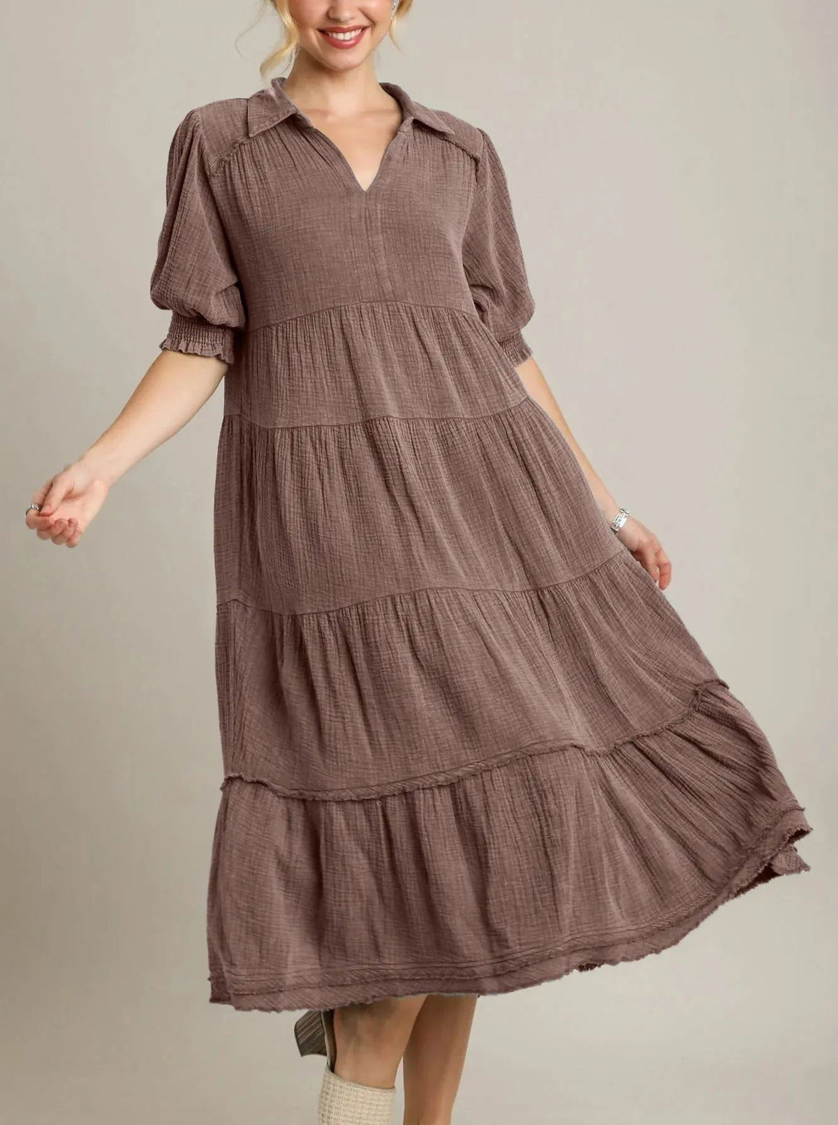 Cotton Tiered V-Neck Summer Maxi Dress