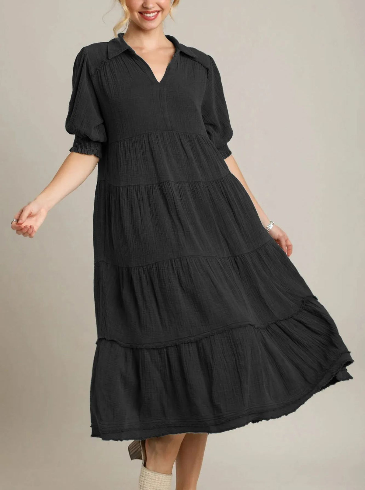 Cotton Tiered V-Neck Summer Maxi Dress