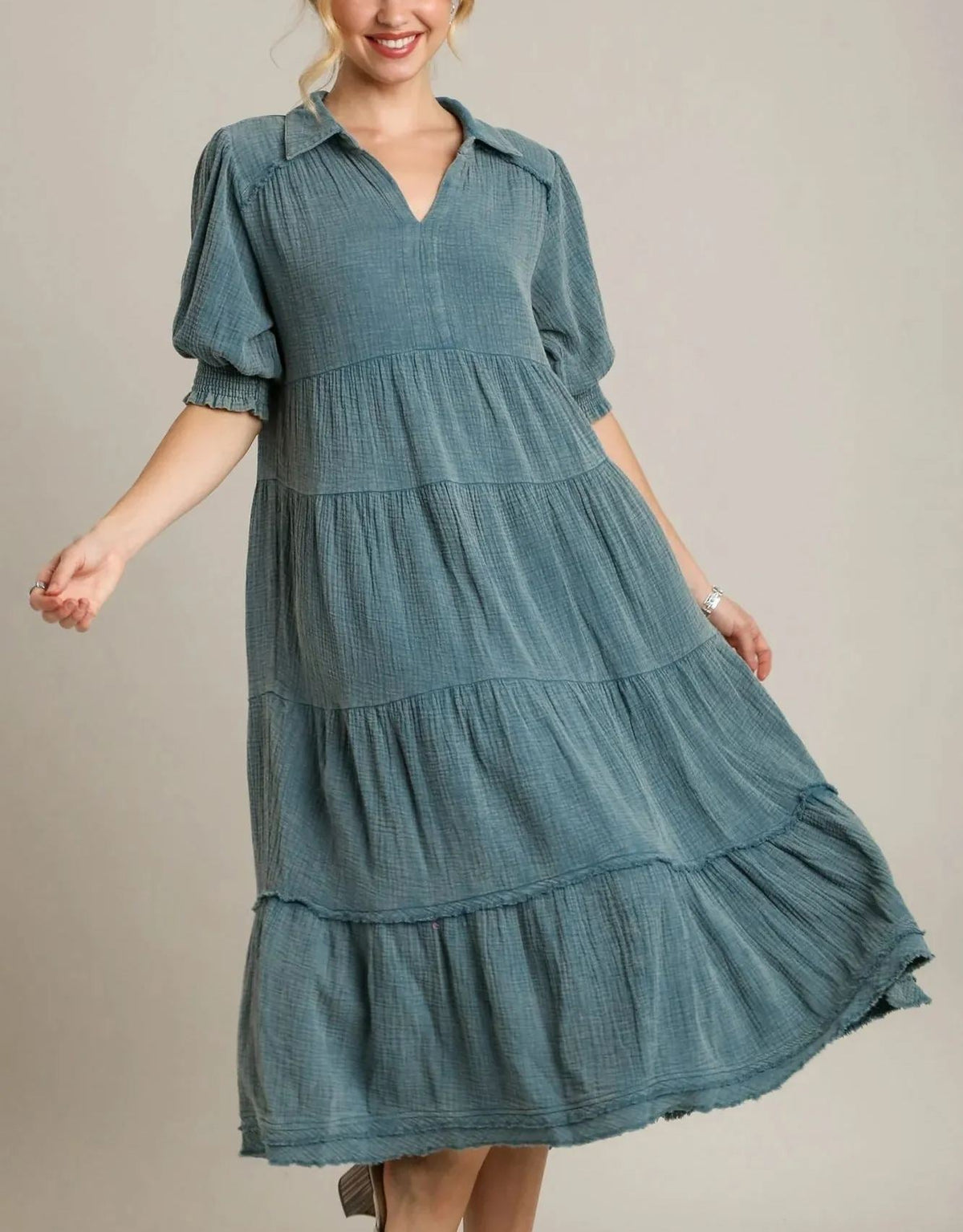 Cotton Tiered V-Neck Summer Maxi Dress