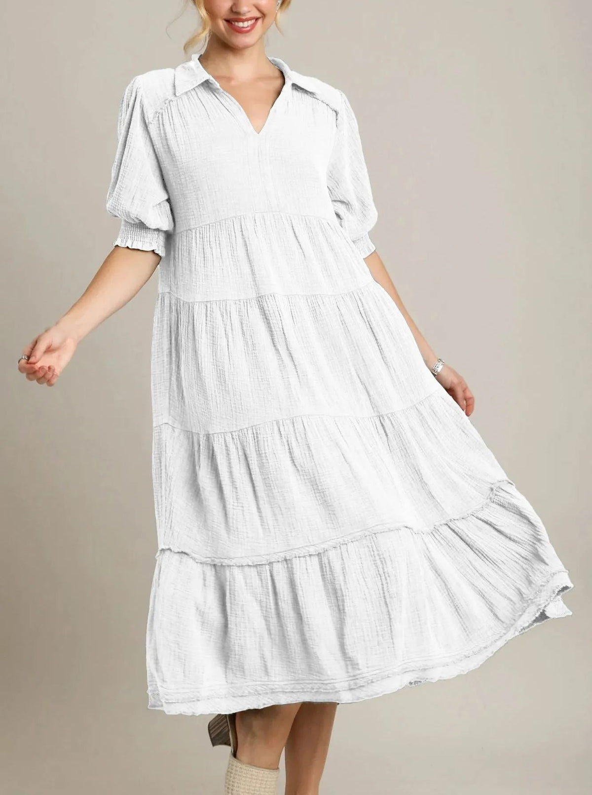 Cotton Tiered V-Neck Summer Maxi Dress