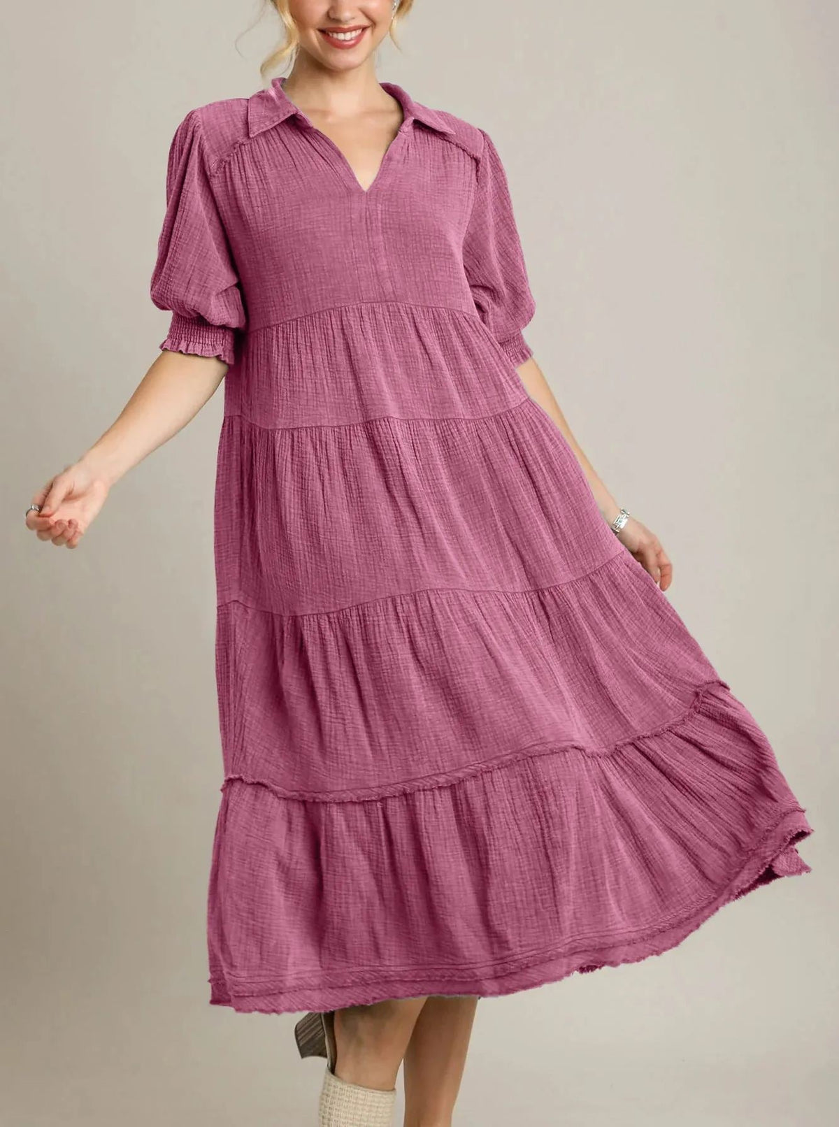 Cotton Tiered V-Neck Summer Maxi Dress