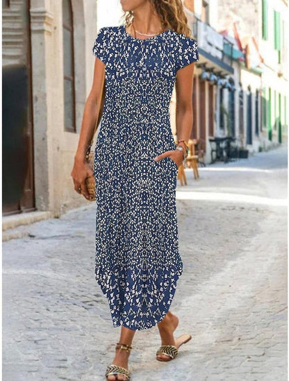 Round Neck Print Summer Maxi Dress
