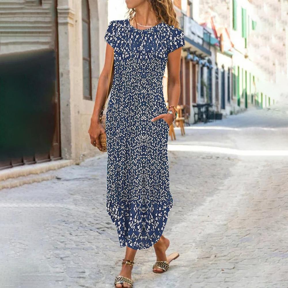 Round Neck Print Summer Maxi Dress