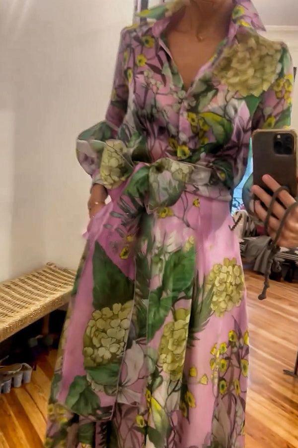Long Sleeve Print A-Line Maxi Dress
