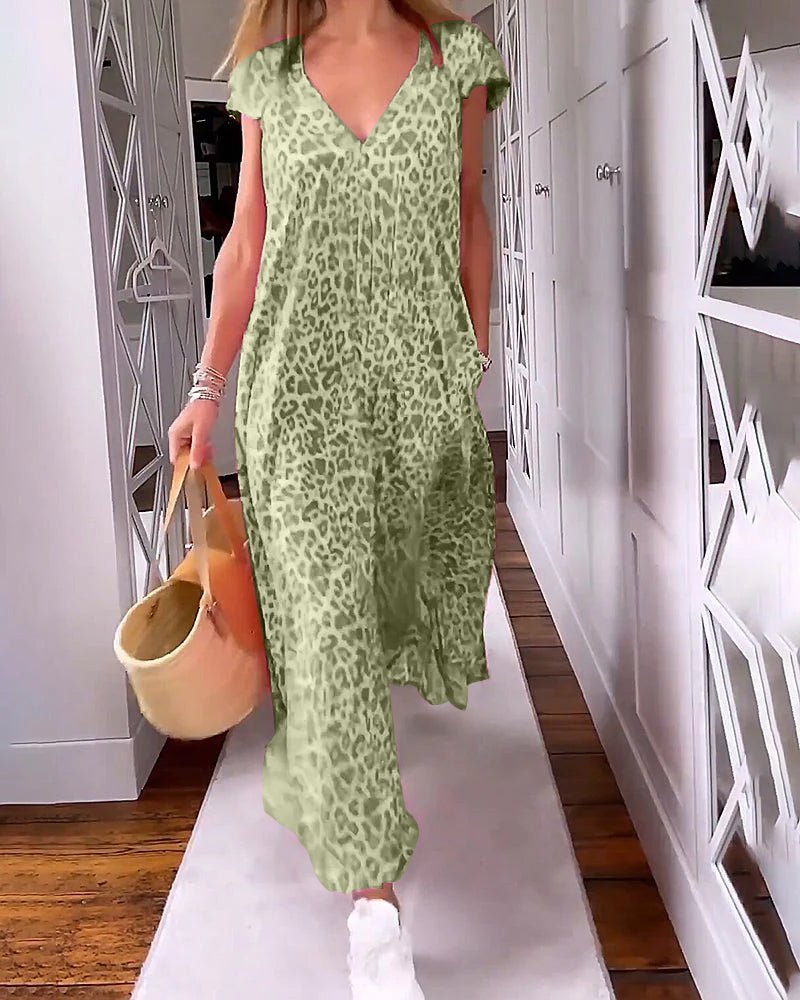 V-Neck Straight-Leg Summer Maxi Dress
