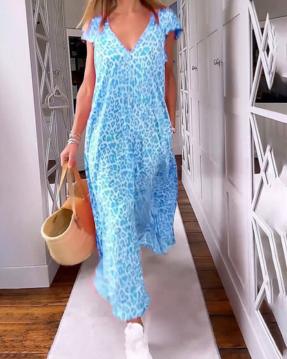 V-Neck Straight-Leg Summer Maxi Dress