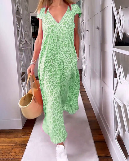 V-Neck Straight-Leg Summer Maxi Dress