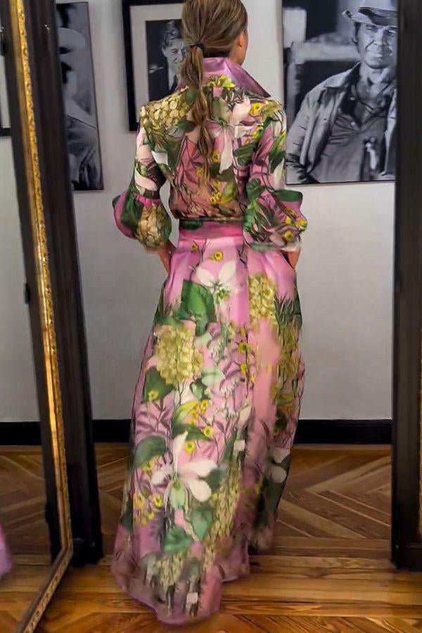Long Sleeve Print A-Line Maxi Dress