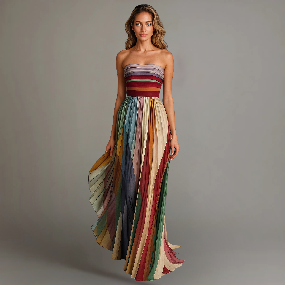 Pleated Strapless Maxi Dress - front