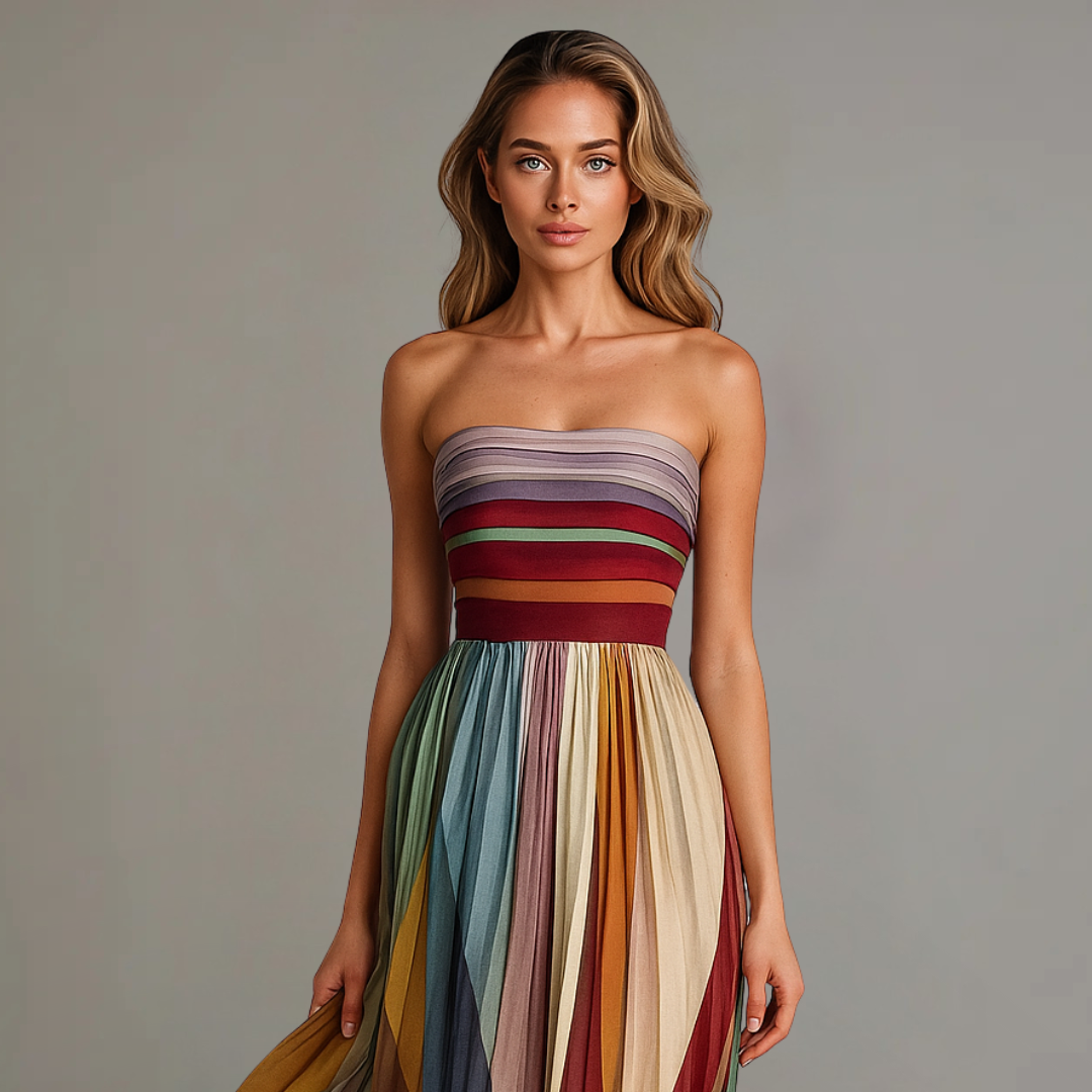 Pleated Strapless Maxi Dress - side