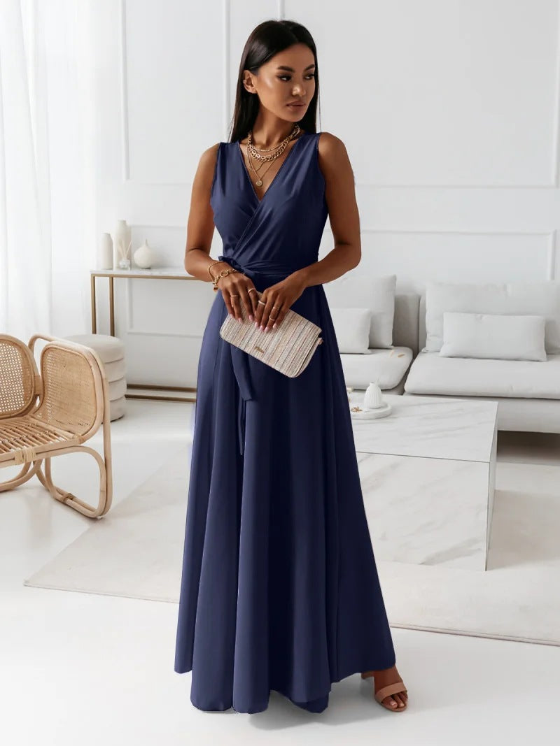 Sleeveless Wrap Maxi Dress - Navy Blue