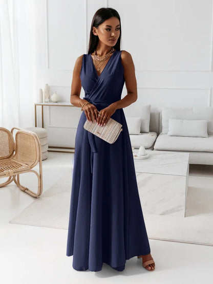 Sleeveless Wrap Maxi Dress - Navy Blue