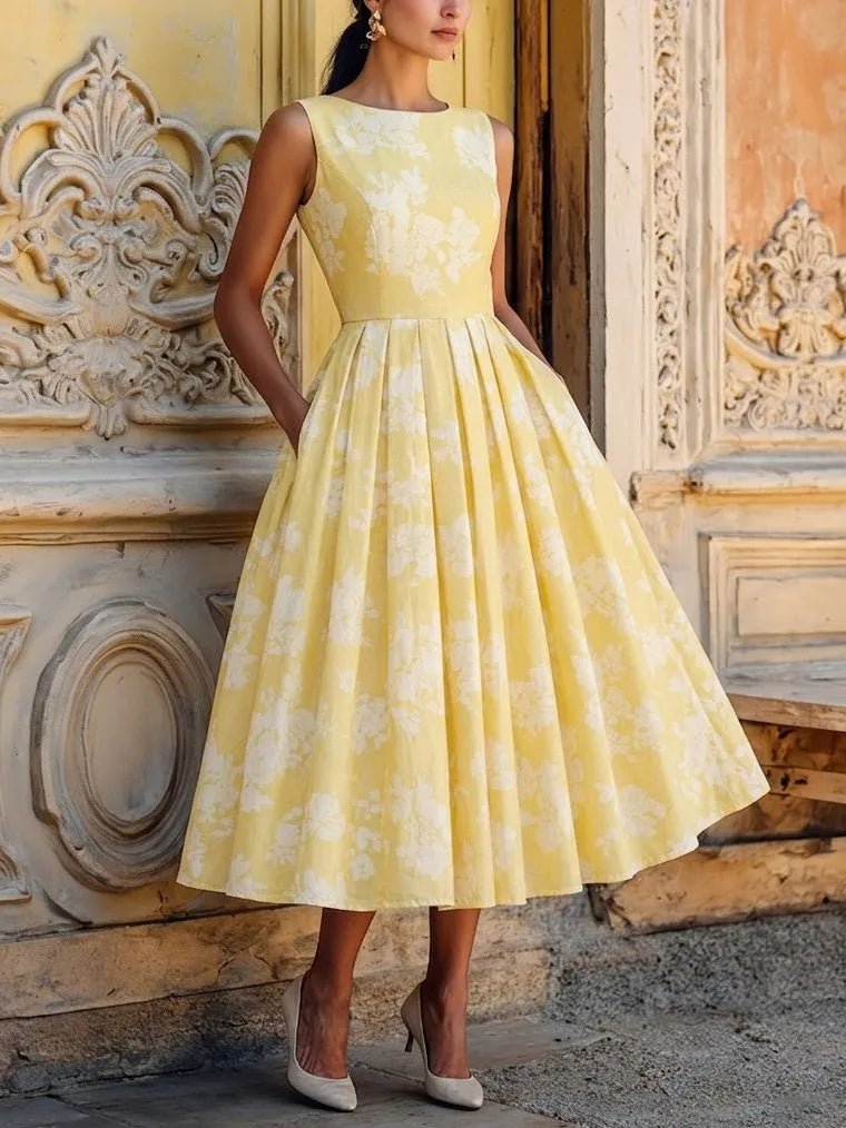Off Shoulder Floral Midi Dress - Yellow