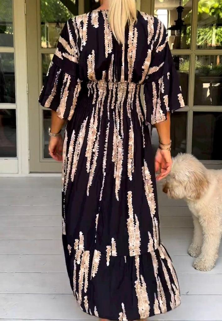 V-Neck Print A-Line Summer Maxi Dress