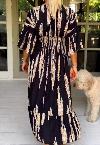 V-Neck Print A-Line Summer Maxi Dress