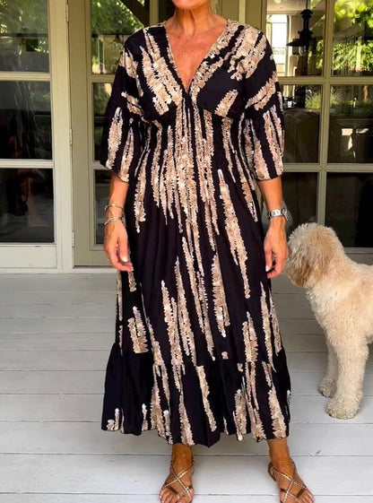 V-Neck Print A-Line Summer Maxi Dress
