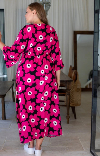 Floral V-Neck Drawstring Summer Maxi Dress