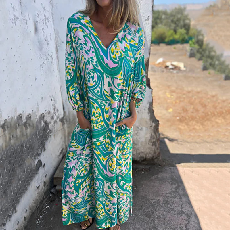 Abstract Print Boho Maxi Dress