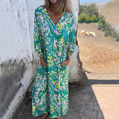 Abstract Print Boho Maxi Dress