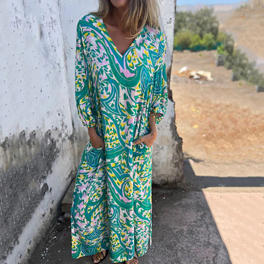 Abstract Print Boho Maxi Dress